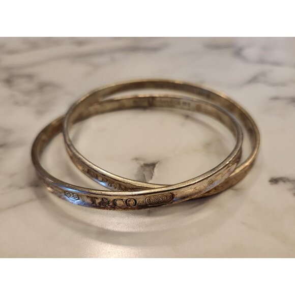 Vintage Tiffany & Co. Sterling Silver 925 Bangle Bracelets 1837 Set Of 2 T & Co - Picture 2 of 4